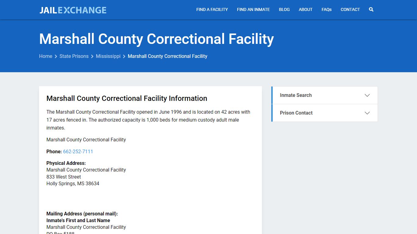 Marshall County Correctional Facility Inmate Search, MS - Jail Exchange